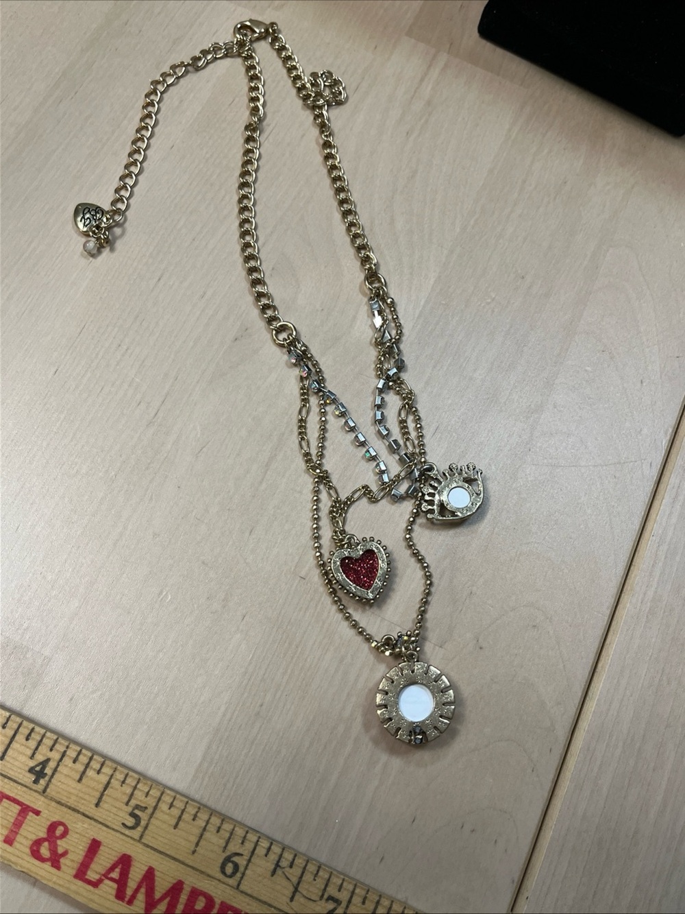 Betsey Johnson Eyes Have It 3 layer Necklace Crystal Bubble Charm Red Lips Heart - Picture 9 of 15